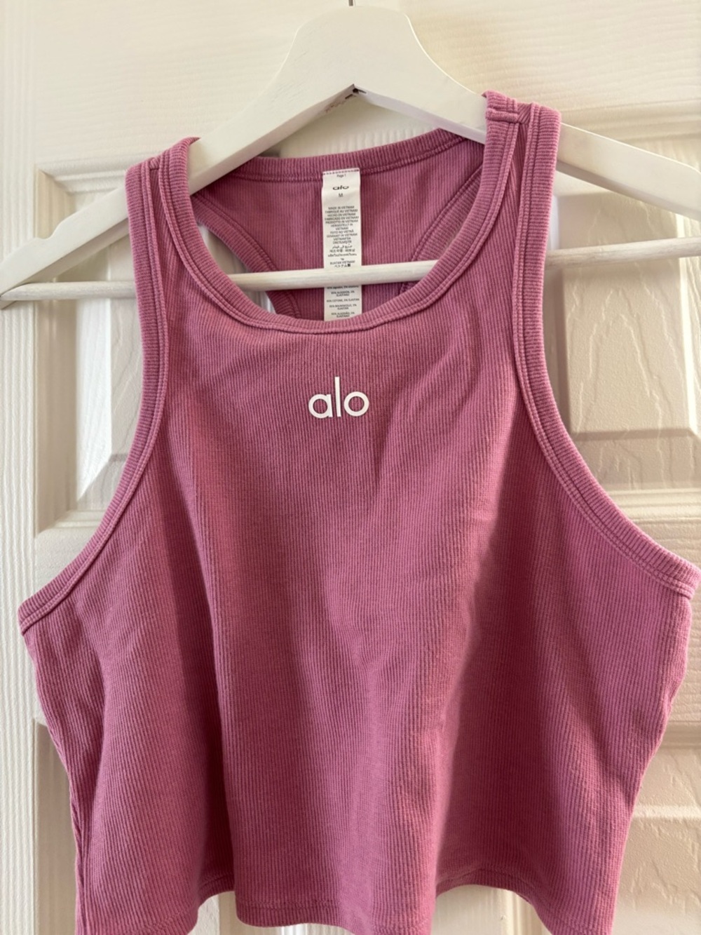 ALO Yoga Ribbed Tank Crop Top in Mauve Pink